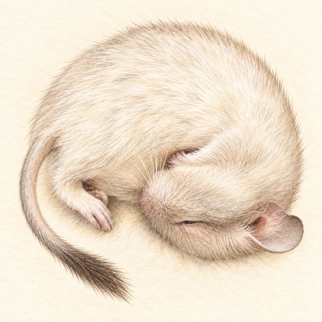 白いデグー、わたげのイラスト